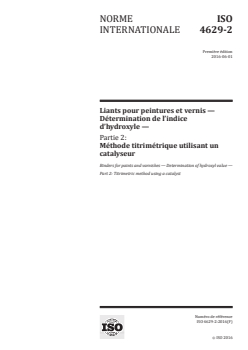 ISO 4629-2:2016 - Liants pour peintures et vernis — Détermination de l'indice d'hydroxyle — Partie 2: Méthode titrimétrique utilisant un catalyseur
Released:6/2/2016 - Page 1 preview