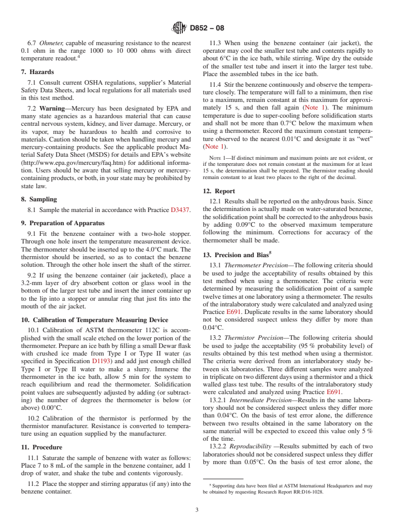 ASTM D852-08 - Standard Test Method for  Solidification Point of Benzene