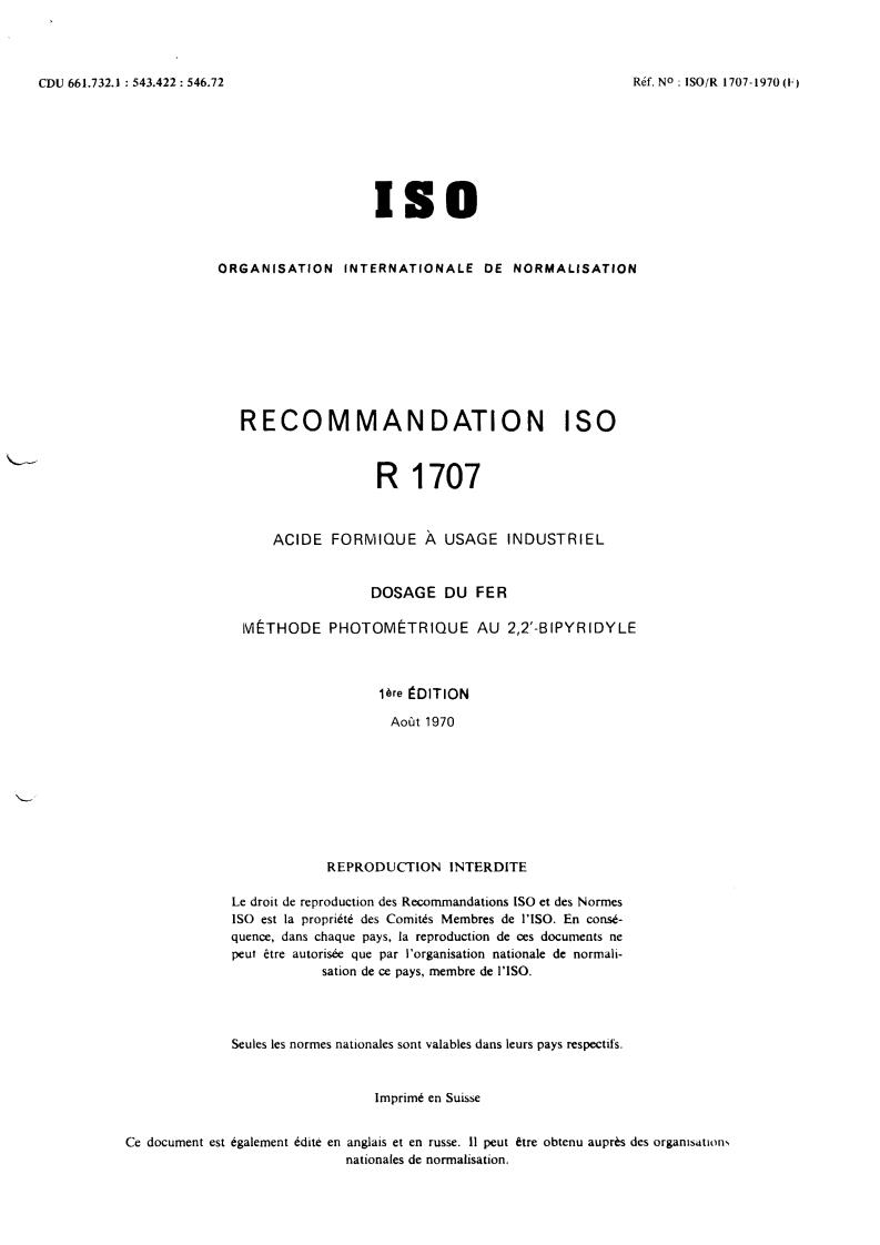 ISO/R 1707:1970 - Withdrawal of ISO/R 1707-1970
Released:12/1/1970