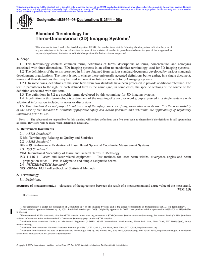 REDLINE ASTM E2544-08a - Standard Terminology for Three-Dimensional (3D) Imaging Systems