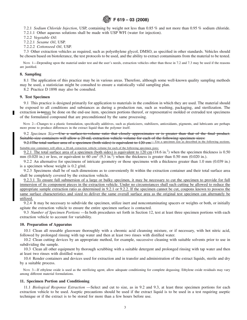 REDLINE ASTM F619-03(2008) - Standard Practice for  Extraction of Medical Plastics