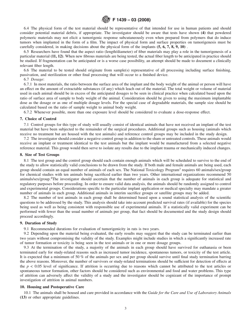 REDLINE ASTM F1439-03(2008) - Standard Guide for Performance of Lifetime Bioassay for the Tumorigenic Potential of Implant Materials