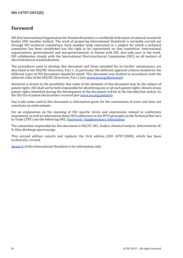 ISO 14707:2015 ISO 14707:2015 - Surface chemical analysis -- Glow discharge optical emission spectrometry (GD-OES) -- Introduction to use - Page 4 preview