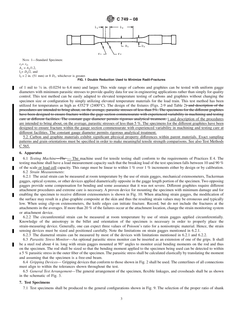 REDLINE ASTM C749-08 - Standard Test Method for Tensile Stress-Strain of Carbon and Graphite