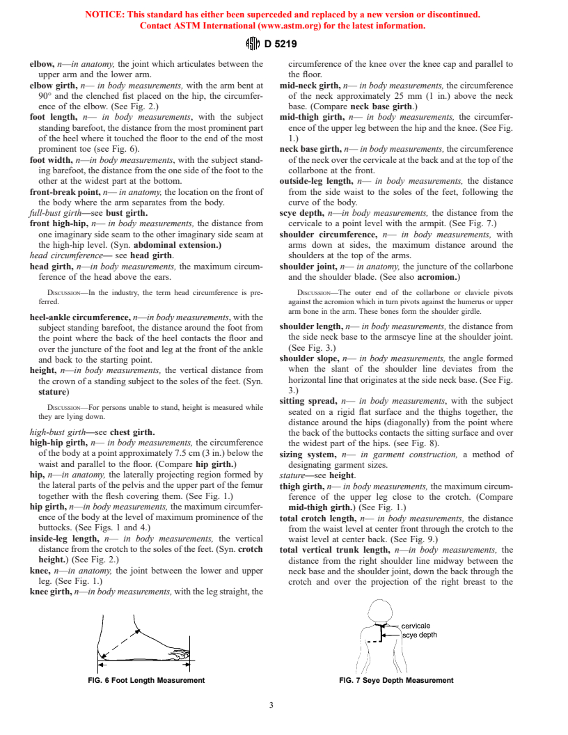 ASTM D5219-99 - Standard Terminology Relating to Body Dimensions for Apparel Sizing