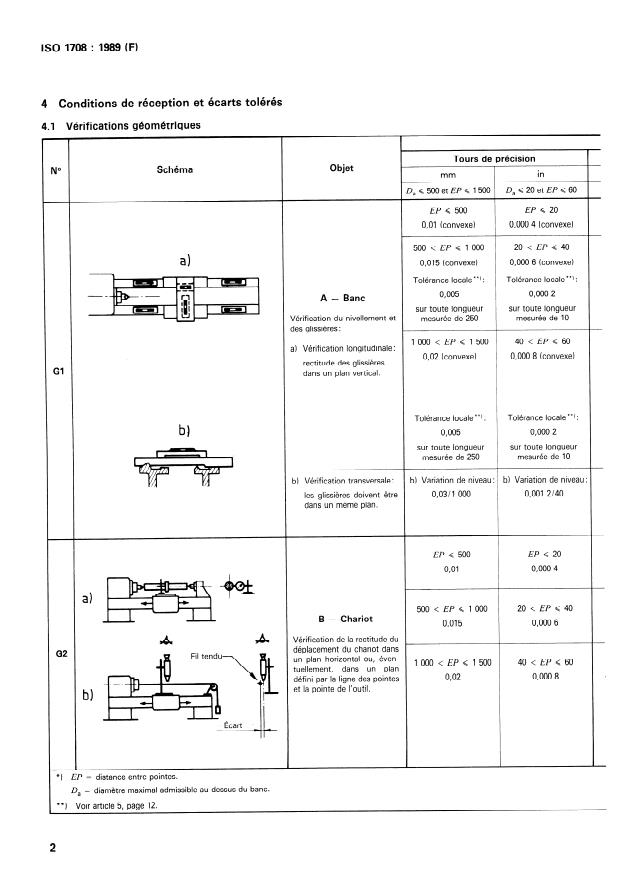 ISO 1708:1989 ISO 1708:1989 - Conditions de réception des tours paralleles d'usage général -- Contrôle de la précision - Page 4 preview