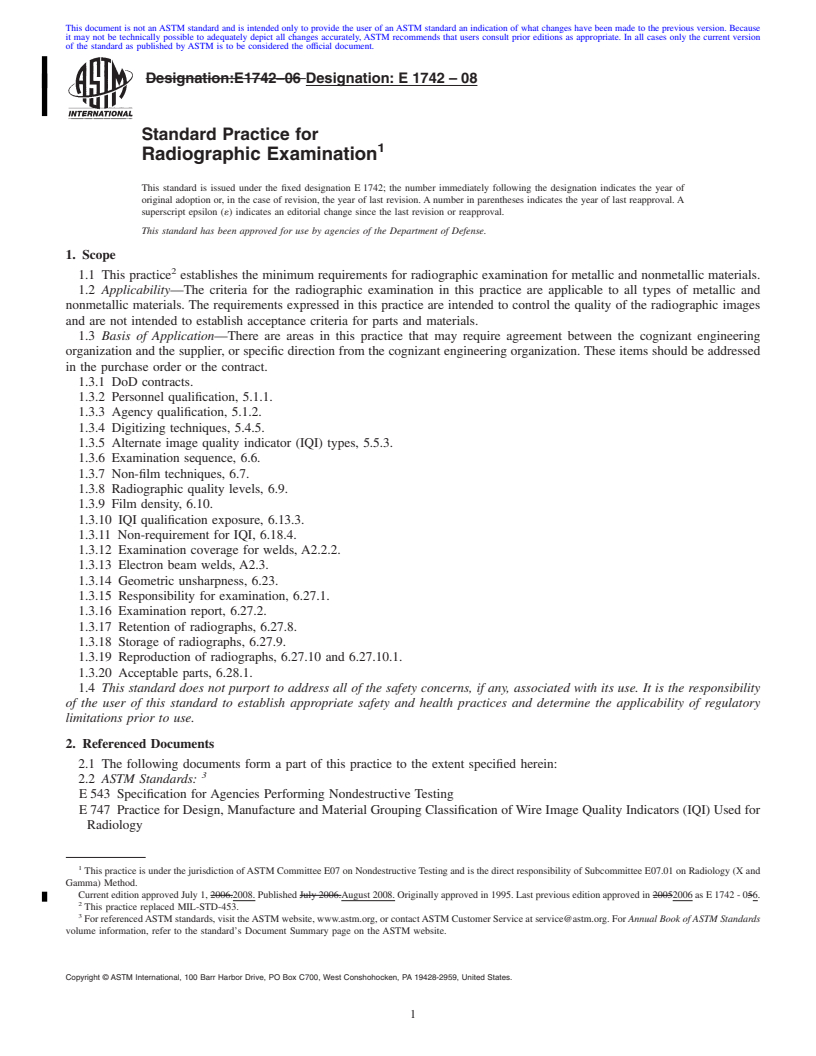 REDLINE ASTM E1742-08 - Standard Practice for  Radiographic Examination