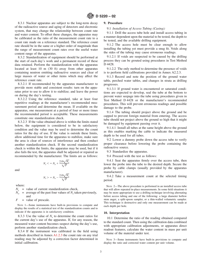 ASTM D5220-02 - Standard Test Method for Water Content of Soil and Rock In-Place by the Neutron Depth Probe Method