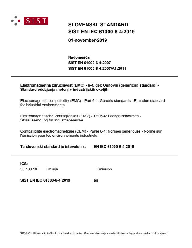 EN IEC 61000-6-4:2019 - BARVE