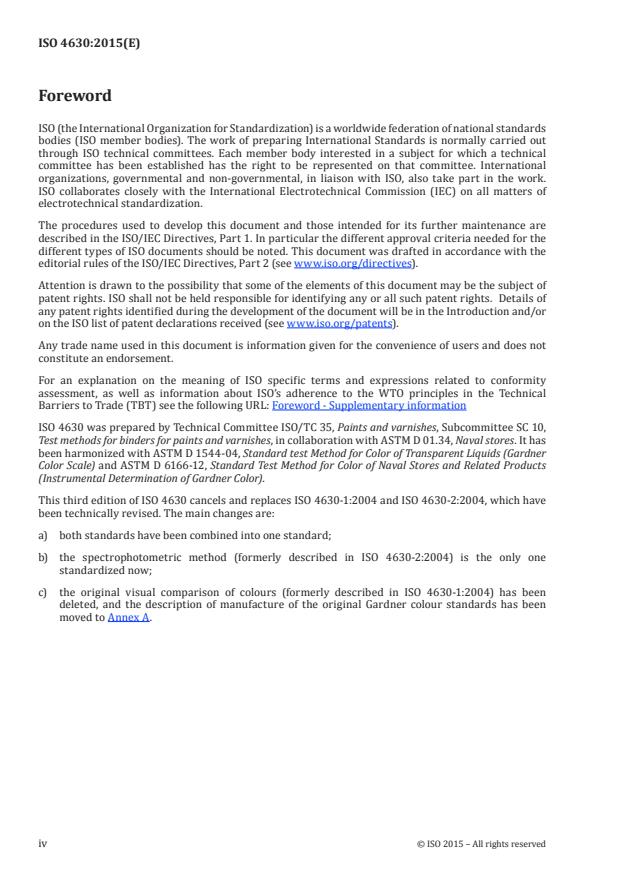 ISO 4630:2015 ISO 4630:2015 - Clear liquids -- Estimation of colour by the Gardner colour scale - Page 4 preview