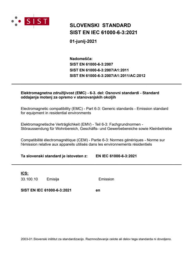 EN IEC 61000-6-3:2021 - BARVE