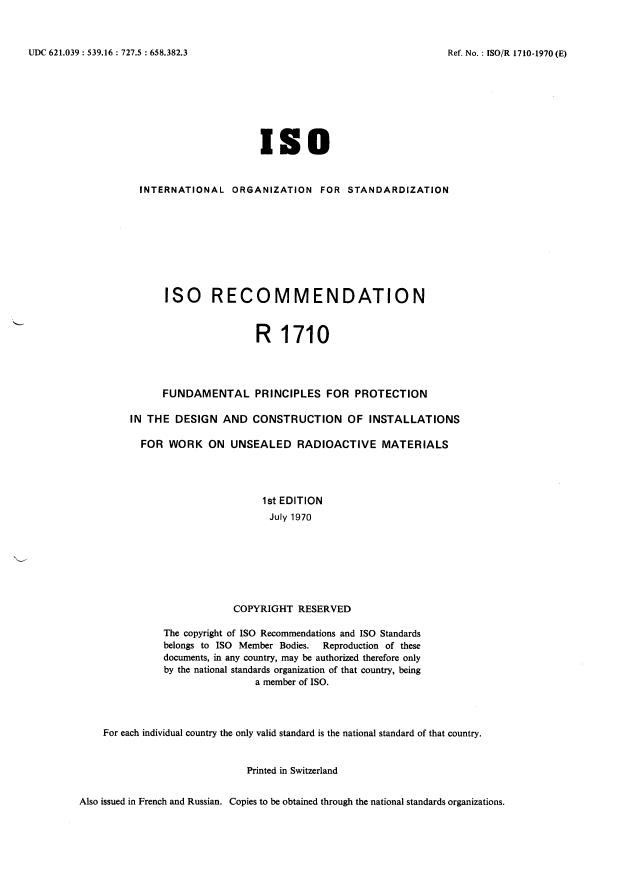 ISO/R 1710:1970 - Withdrawal of ISO/R 1710-1970