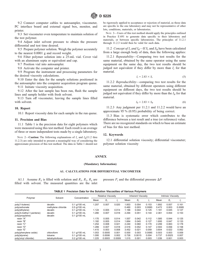 ASTM D5225-98 - Standard Test Method for Measuring Solution Viscosity of Polymers with a Differential Viscometer