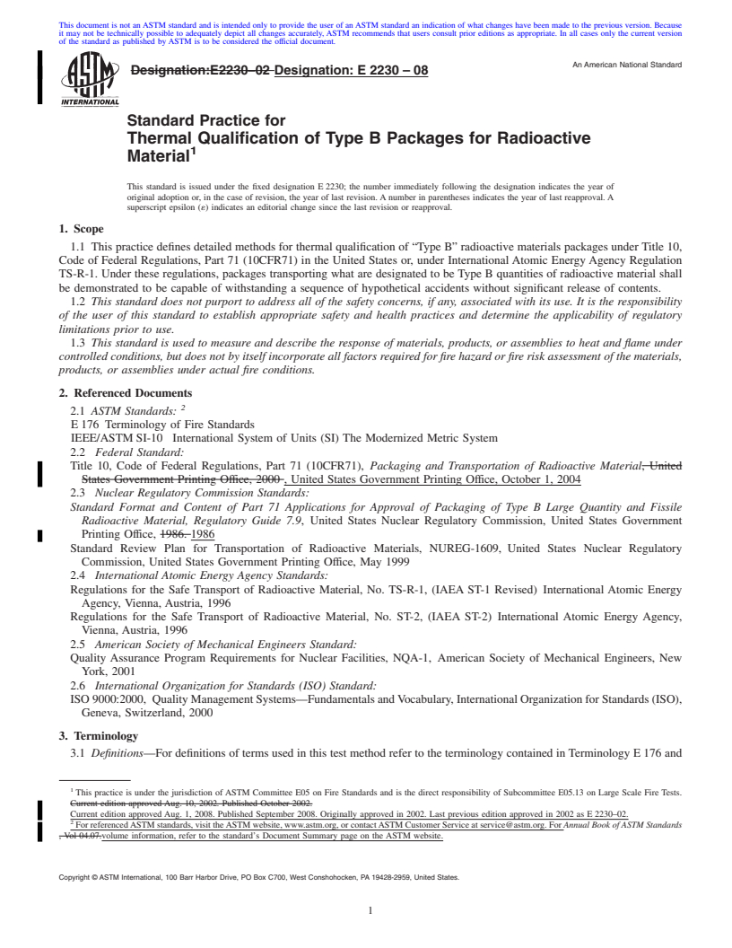 REDLINE ASTM E2230-08 - Standard Practice for Thermal Qualification of Type B Packages for Radioactive Material