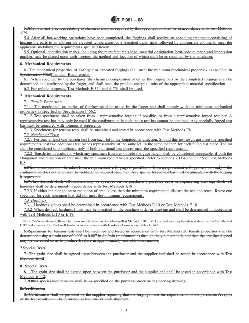 REDLINE ASTM F961-08 - Standard Specification for 35Cobalt-35Nickel-20Chromium-10Molybdenum Alloy Forgings for Surgical Implants (UNS R30035)