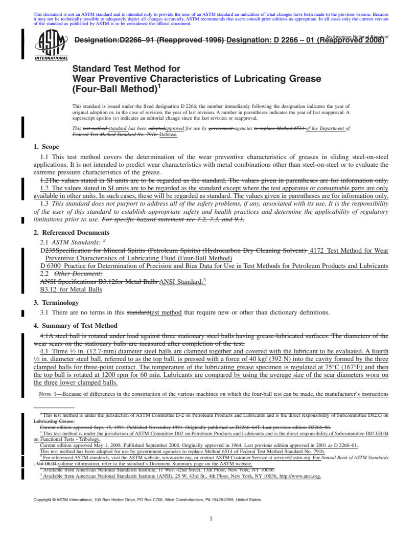 REDLINE ASTM D2266-01(2008) - Standard Test Method for Wear Preventive Characteristics of Lubricating Grease (Four-Ball Method)