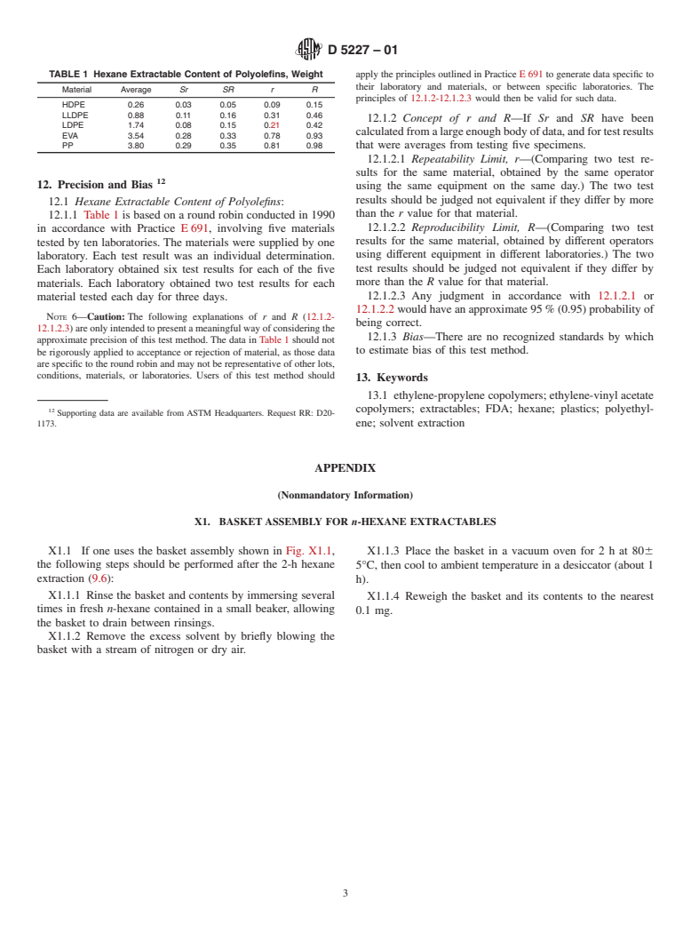 ASTM D5227-01 - Standard Test Method for Measurement of Hexane Extractable Content of Polyolefins