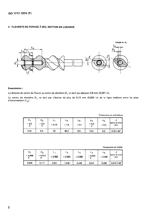 SIST ISO 1717:1997 ISO 1717:1974 - Forage des roches -- Fleurets et taillants rotatifs de forage a sec -- Dimensions de raccordement - Page 4 preview