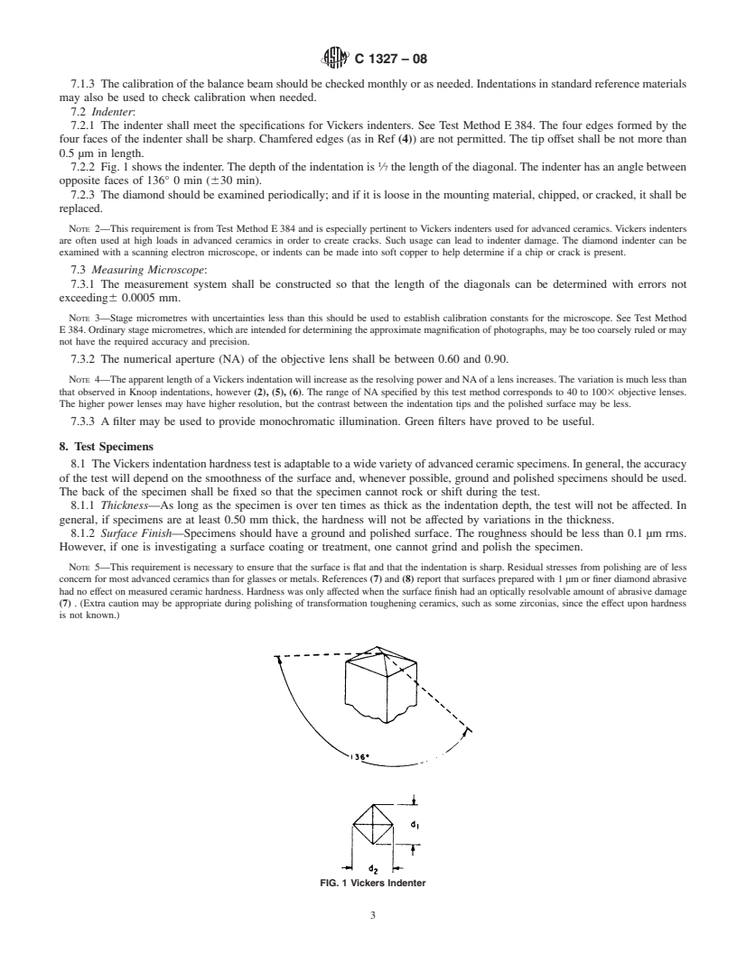 REDLINE ASTM C1327-08 - Standard Test Method for  Vickers Indentation Hardness of Advanced Ceramics