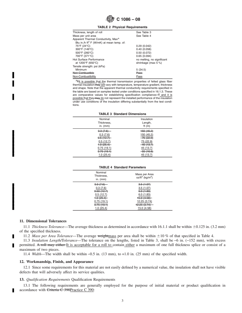 REDLINE ASTM C1086-08 - Standard Specification for  Glass Fiber Mechanically Bonded Felt Thermal Insulation