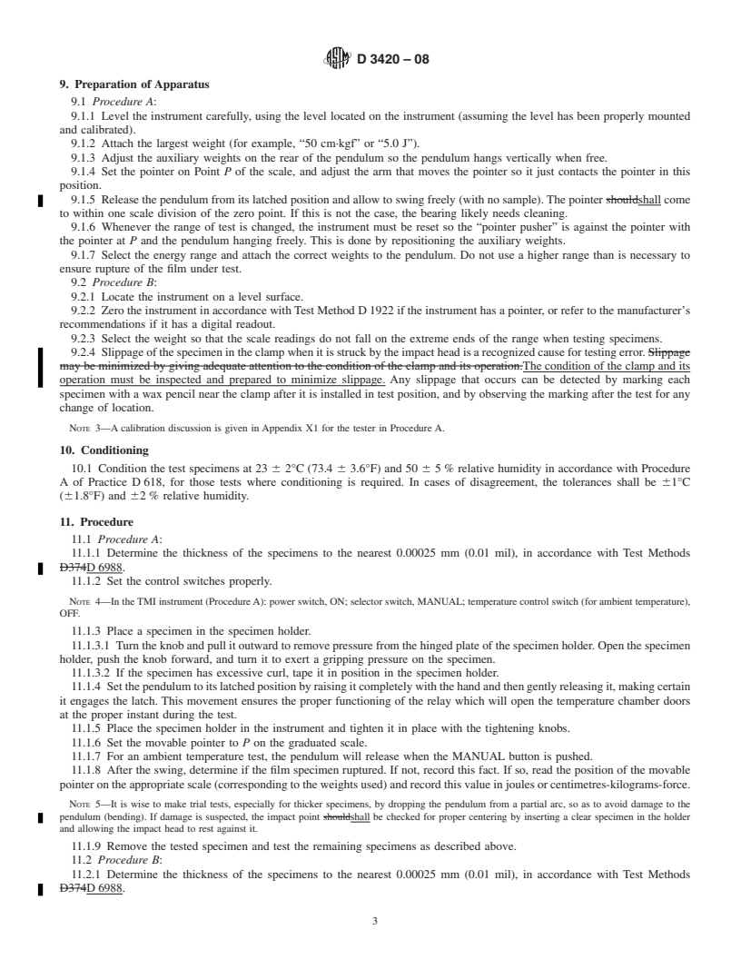 REDLINE ASTM D3420-08 - Standard Test Method for  Pendulum Impact Resistance of Plastic Film