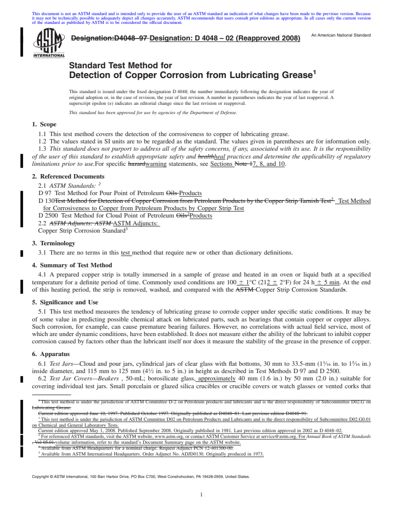 REDLINE ASTM D4048-02(2008) - Standard Test Method for Detection of Copper Corrosion from Lubricating Grease