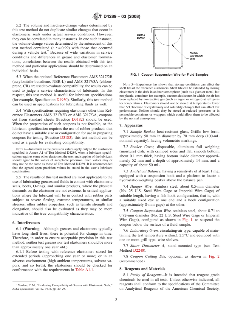 ASTM D4289-03(2008) - Standard Test Method for Elastomer Compatibility of Lubricating Greases and Fluids