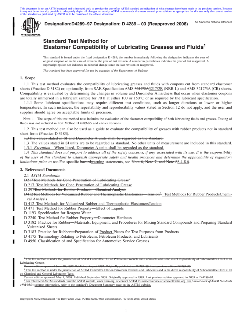 REDLINE ASTM D4289-03(2008) - Standard Test Method for Elastomer Compatibility of Lubricating Greases and Fluids