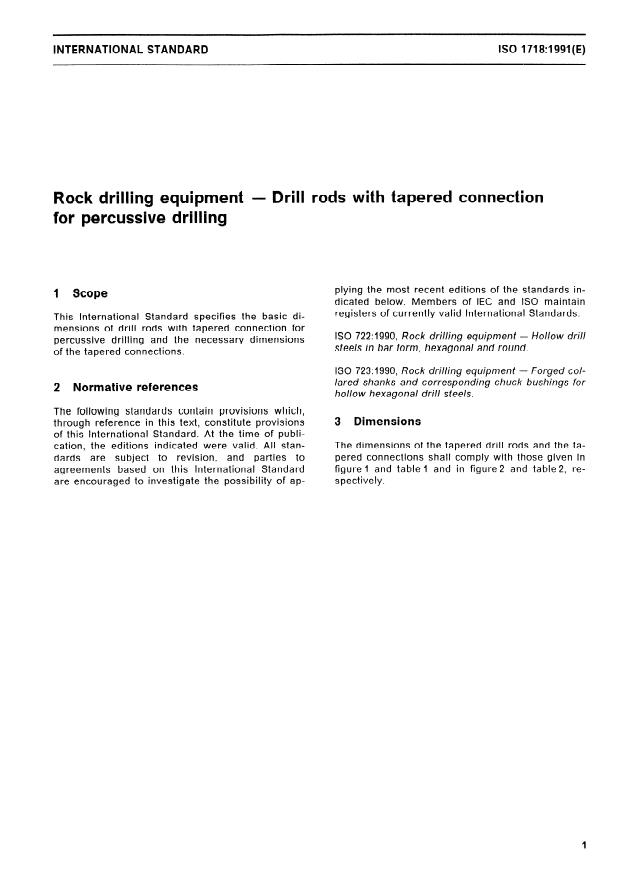 ISO 1718:1991 - Rock drilling equipment -- Drill rods with tapered connection for percussive drilling