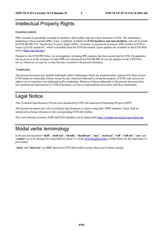ETSI TS 137 571-4 V15.7.0 (2021-08) - Universal Mobile Telecommunications System (UMTS); LTE; 5G; User Equipment (UE) conformance specification for UE positioning; Part 4: Test suites (3GPP TS 37.571-4 version 15.7.0 Release 15)