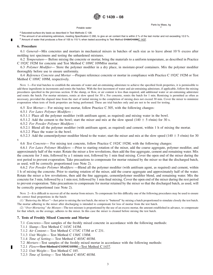 REDLINE ASTM C1439-08 - Standard Test Methods for Evaluating Polymer Modifiers in Mortar and Concrete