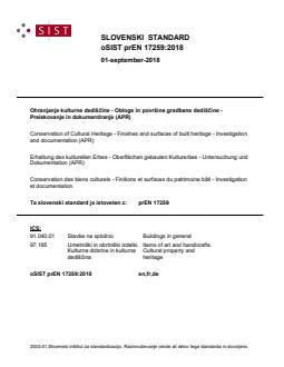 oSIST prEN 17259:2018 - BARVE - Page 1 preview