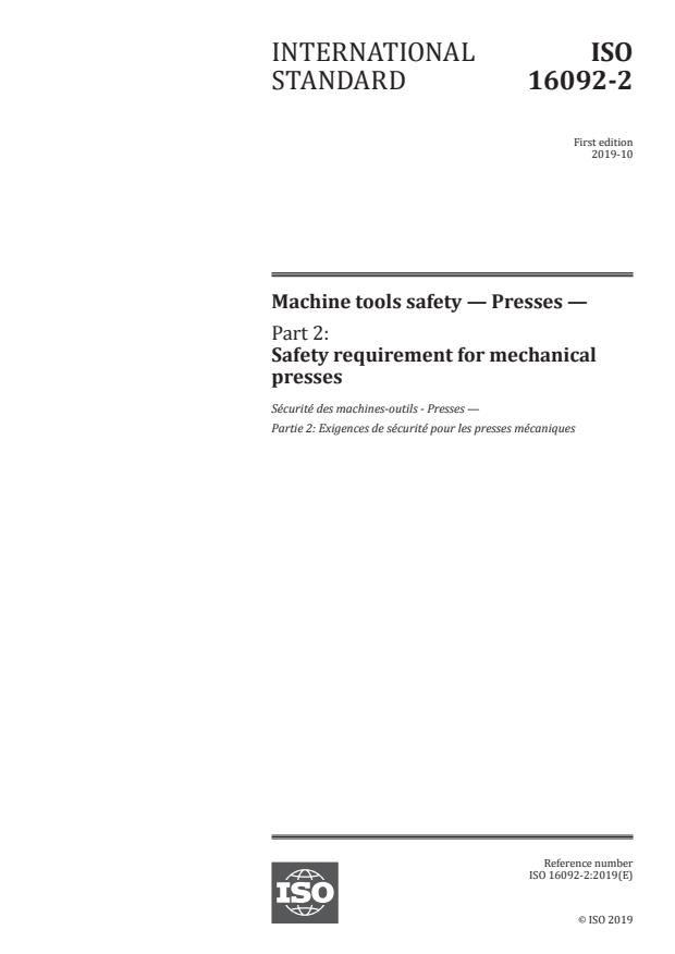 ISO 16092-2:2019 - Machine tools safety -- Presses