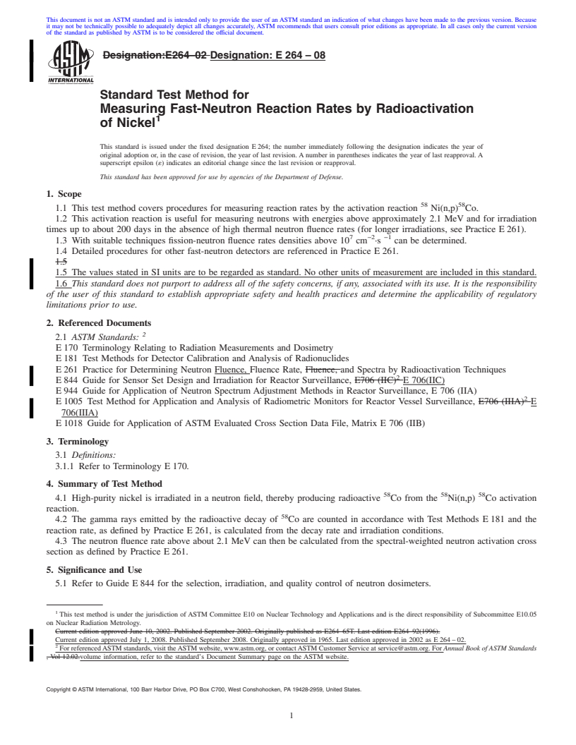 REDLINE ASTM E264-08 - Standard Test Method for Measuring Fast-Neutron Reaction Rates by Radioactivation of Nickel