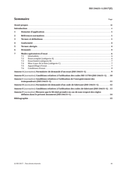ISO 24631-1:2017 ISO 24631-1:2017 - Identification des animaux par radiofréquence — Partie 1: Évaluation de la conformité des transpondeurs RFID à l'ISO 11784 et à l'ISO 11785 (y compris l'attribution et l'utilisation d'un code de fabricant)
Released:9/15/2017 - Page 3 preview