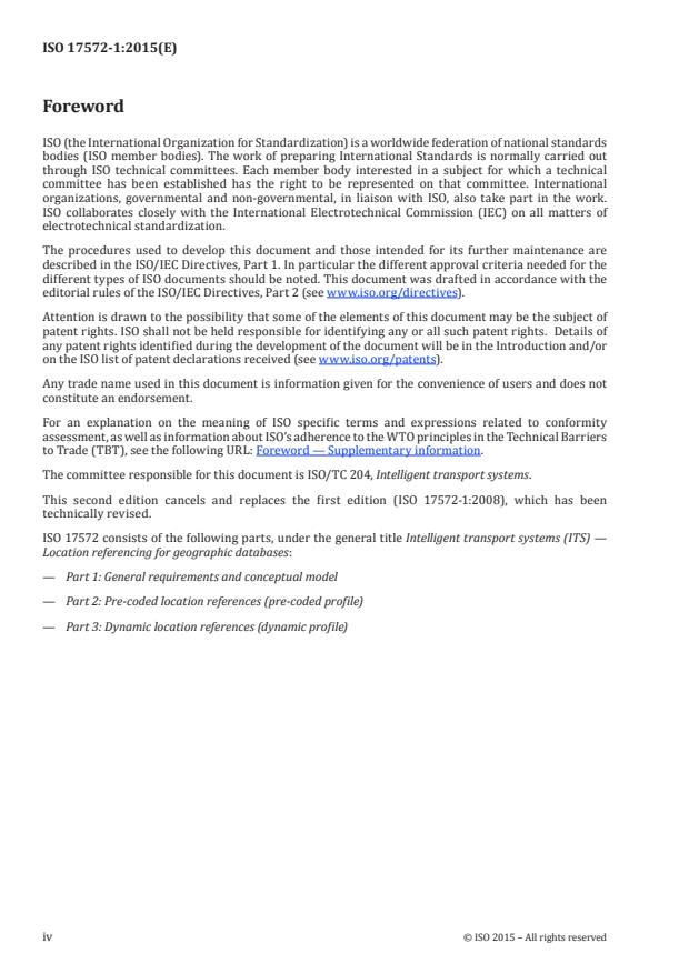 ISO 17572-1:2015 ISO 17572-1:2015 - Intelligent transport systems (ITS) -- Location referencing for geographic databases - Page 4 preview