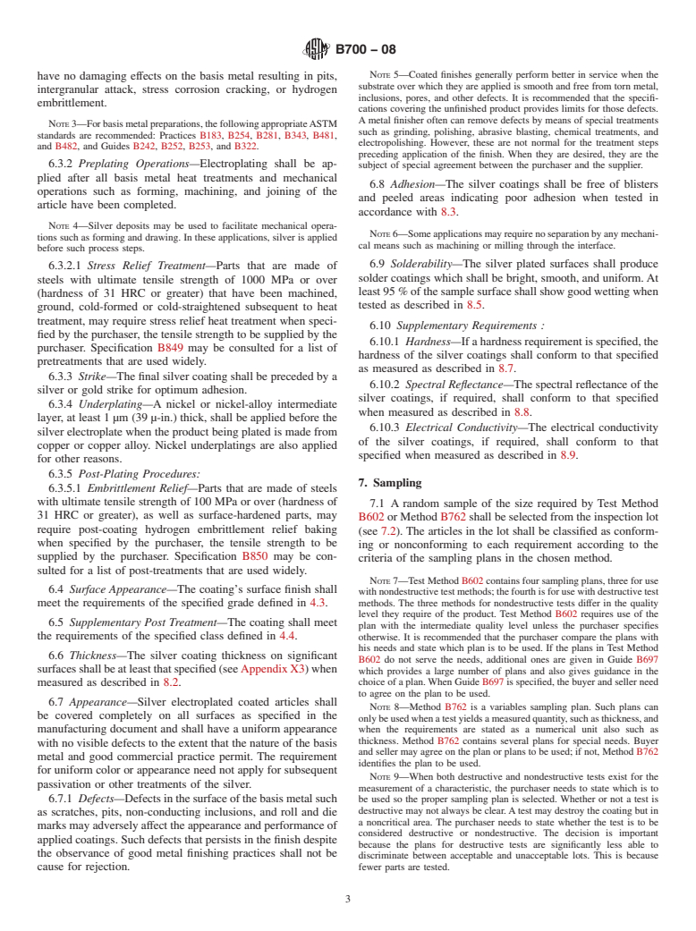 ASTM B700-08 - Standard Specification for Electrodeposited Coatings of Silver for Engineering Use