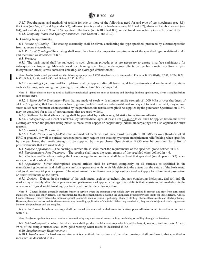 REDLINE ASTM B700-08 - Standard Specification for Electrodeposited Coatings of Silver for Engineering Use