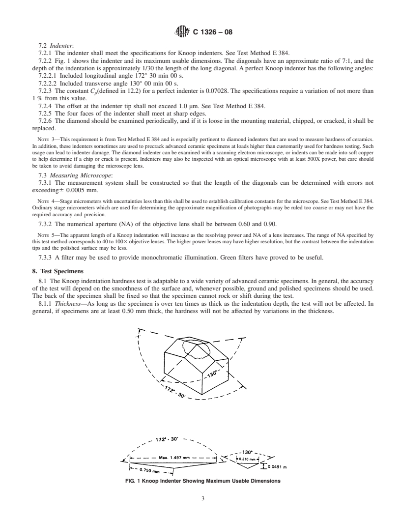 REDLINE ASTM C1326-08 - Standard Test Method for  Knoop Indentation Hardness of Advanced Ceramics