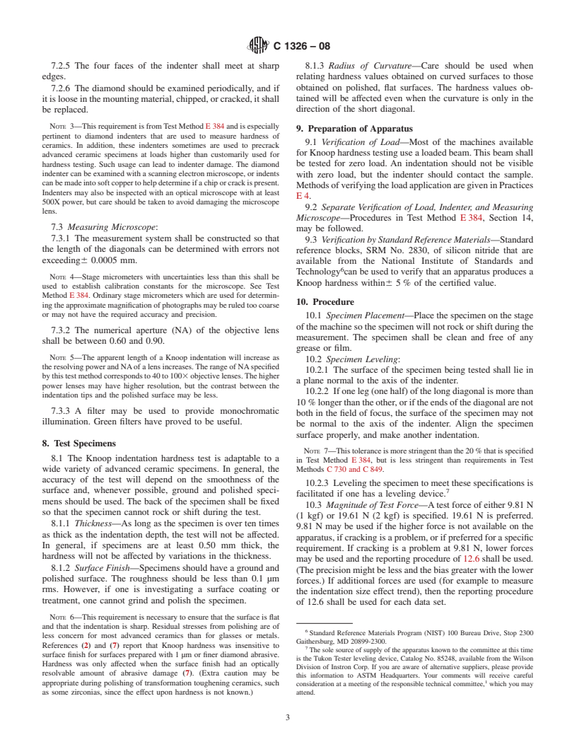 ASTM C1326-08 - Standard Test Method for  Knoop Indentation Hardness of Advanced Ceramics