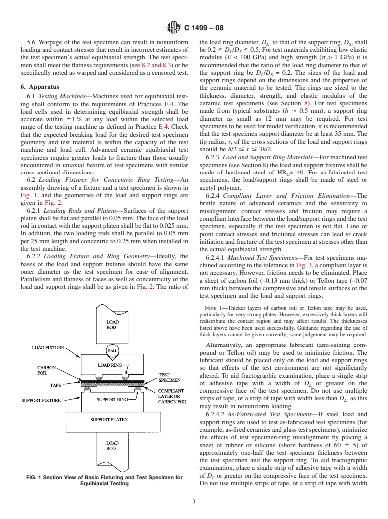 ASTM C1499-08 - Standard Test Method for Monotonic Equibiaxial Flexural Strength of Advanced Ceramics at Ambient Temperature