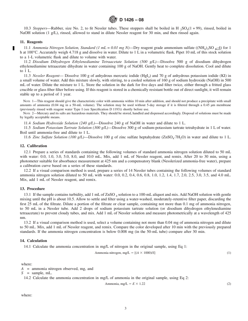 REDLINE ASTM D1426-08 - Standard Test Methods for Ammonia Nitrogen In Water