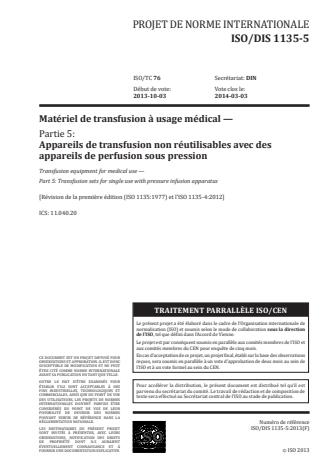 ISO 1135-5:2015 - Matériel de transfusion a usage médical