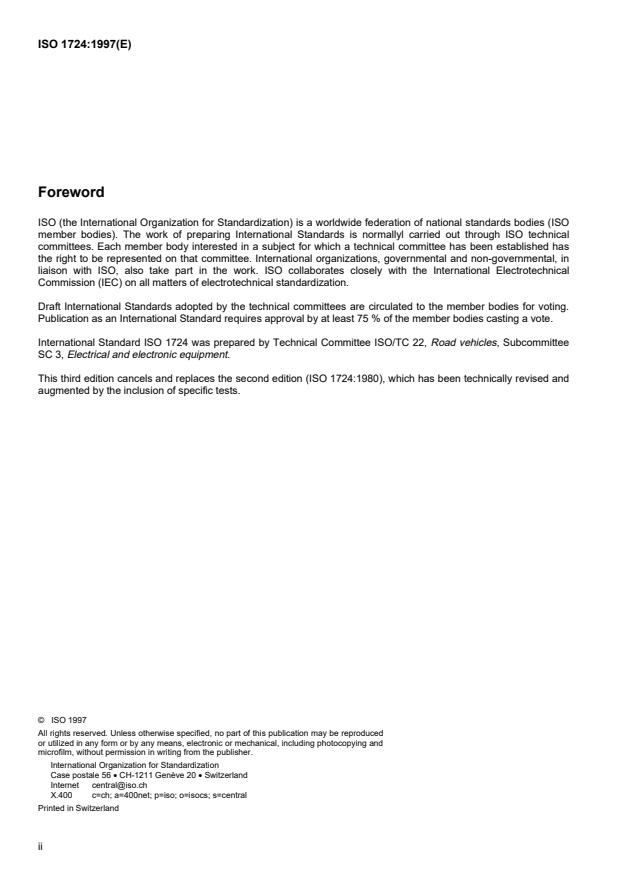 ISO 1724:1997 ISO 1724:1997 - Road vehicles -- Electrical connections between towing and towed vehicles with 12 V systems -- 7 pole connector type 12 N (normal) - Page 2 preview
