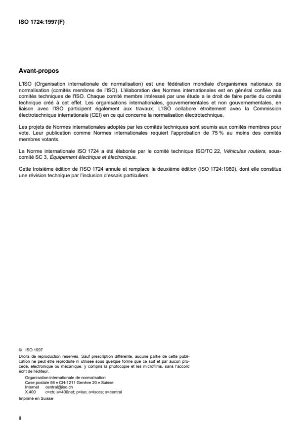 ISO 1724:1997 ISO 1724:1997 - Véhicules routiers -- Connexions électriques entre véhicule tracteur et véhicule tracté équipés d'un circuit électrique de 12 V -- Connecteur a 7 contacts de type 12 N (normal) - Page 2 preview