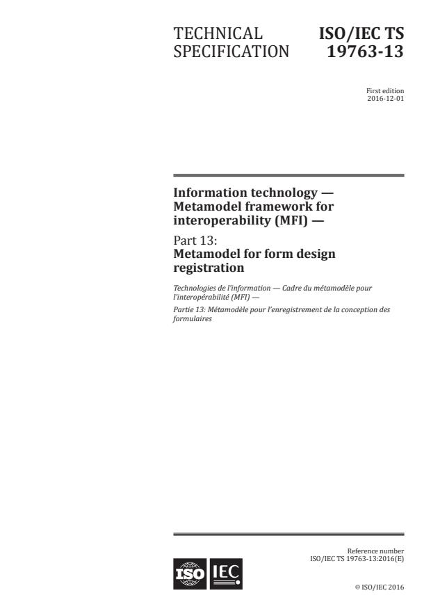 ISO/IEC TS 19763-13:2016 - Information technology -- Metamodel framework for interoperability (MFI)