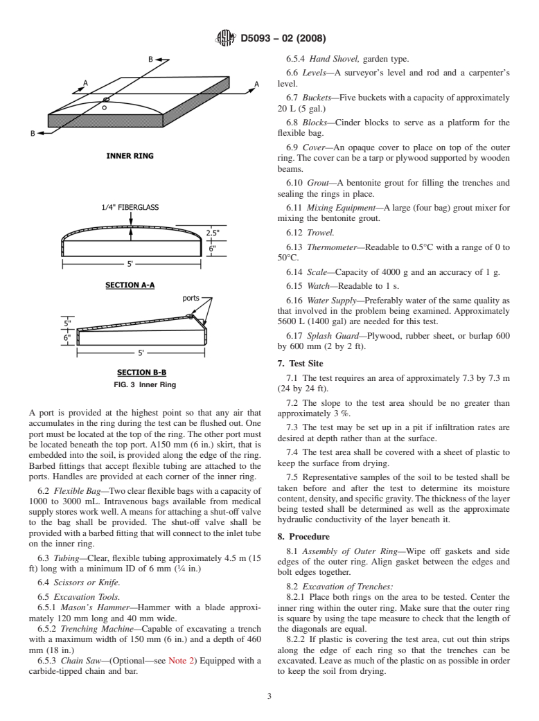 ASTM D5093-02(2008) - Standard Test Method for Field Measurement of Infiltration Rate Using Double-Ring Infiltrometer with Sealed-Inner Ring