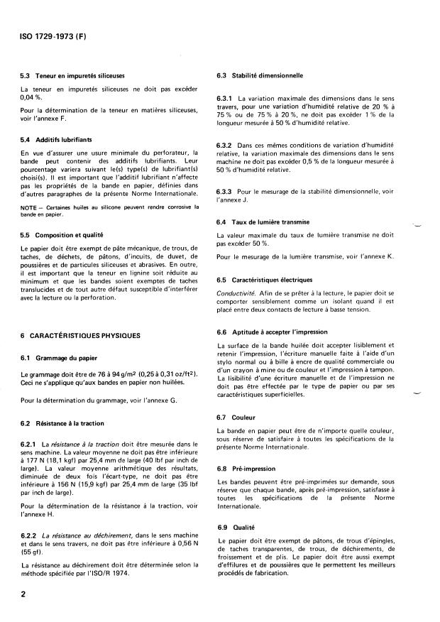ISO 1729:1973 ISO 1729:1973 - Traitement de l'information -- Bande vierge en papier -- Spécifications - Page 4 preview