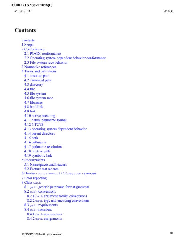 ISO/IEC TS 18822:2015 ISO/IEC TS 18822:2015 - Programming languages -- C++ -- File System Technical Specification - Page 4 preview