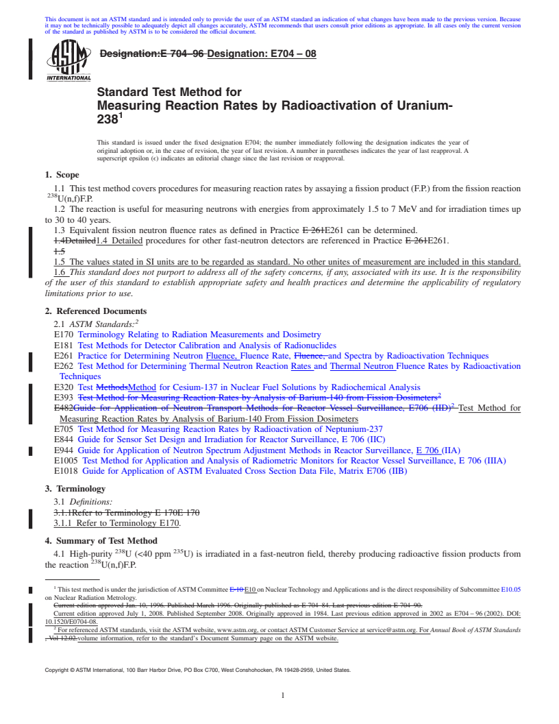 REDLINE ASTM E704-08 - Standard Test Method for  Measuring Reaction Rates by Radioactivation of Uranium-238